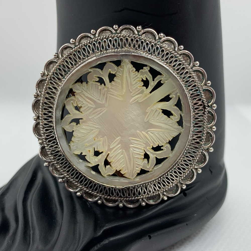 Vintage Carved Mother of Pearl Brooch & Pendant